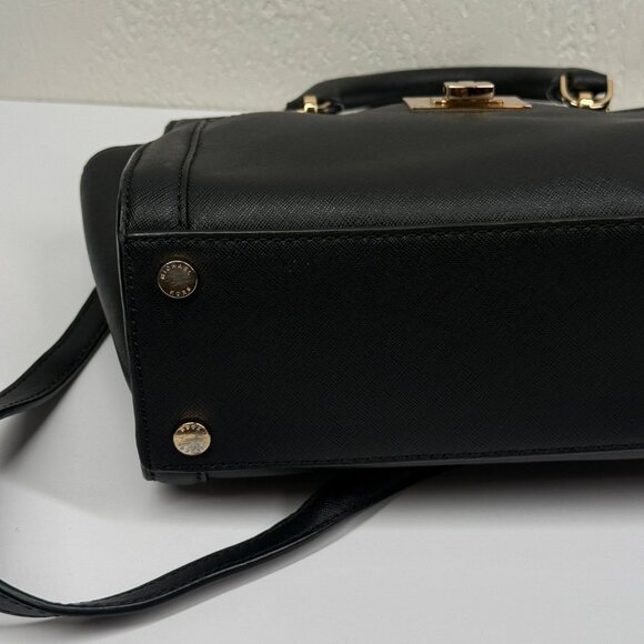 Michael Kors Tina Satchel Black Leather Gold Hardware Medium Bag - Picture 7 of 13